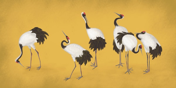 Unique Cranes on Golden Canvas