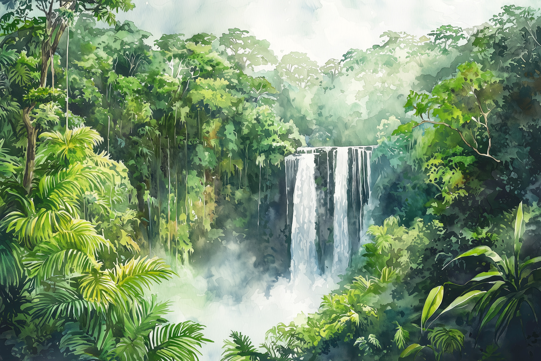 Lush Green Waterfall Escape Wallpaper