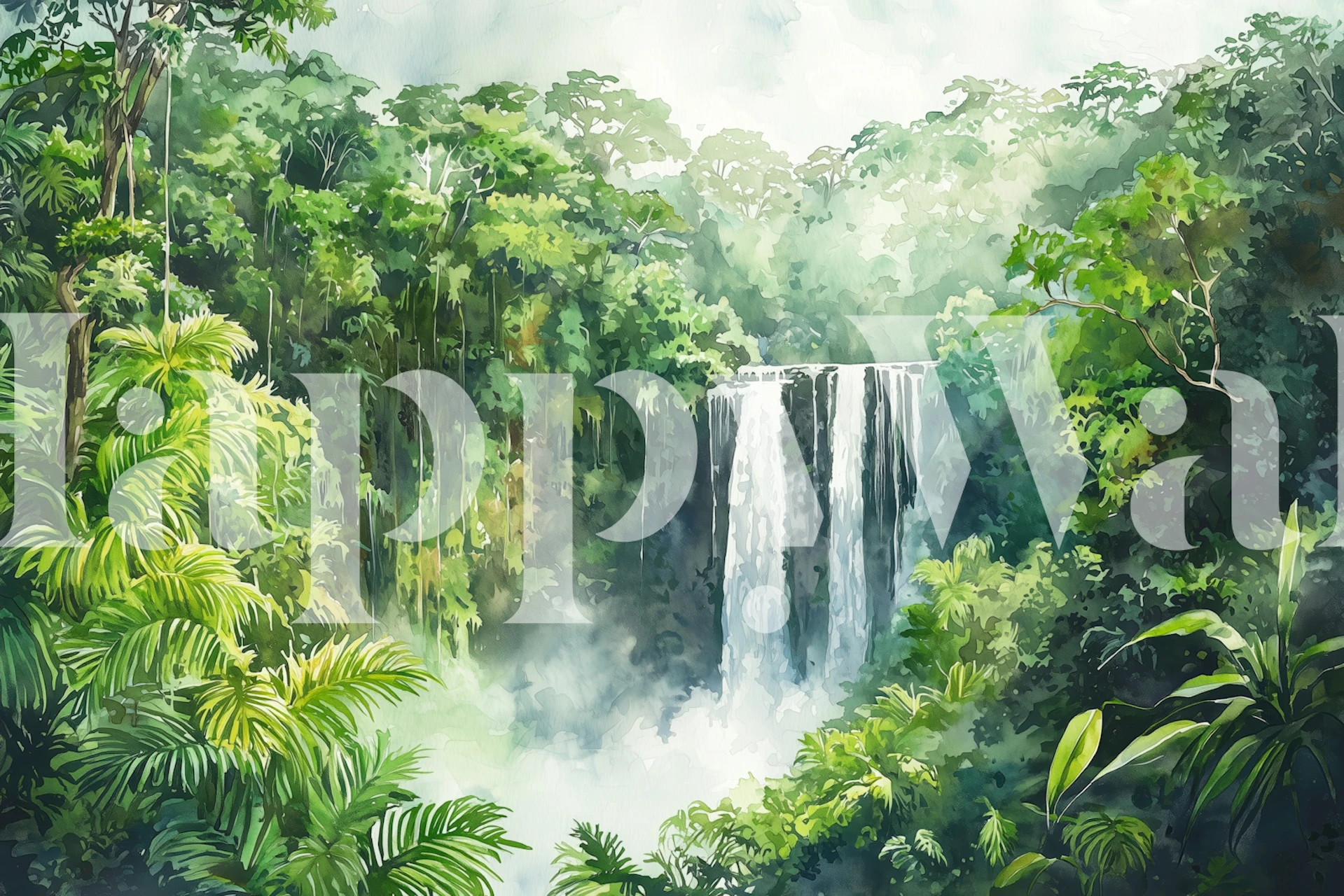 Lush Green Waterfall Escape tapete istabā