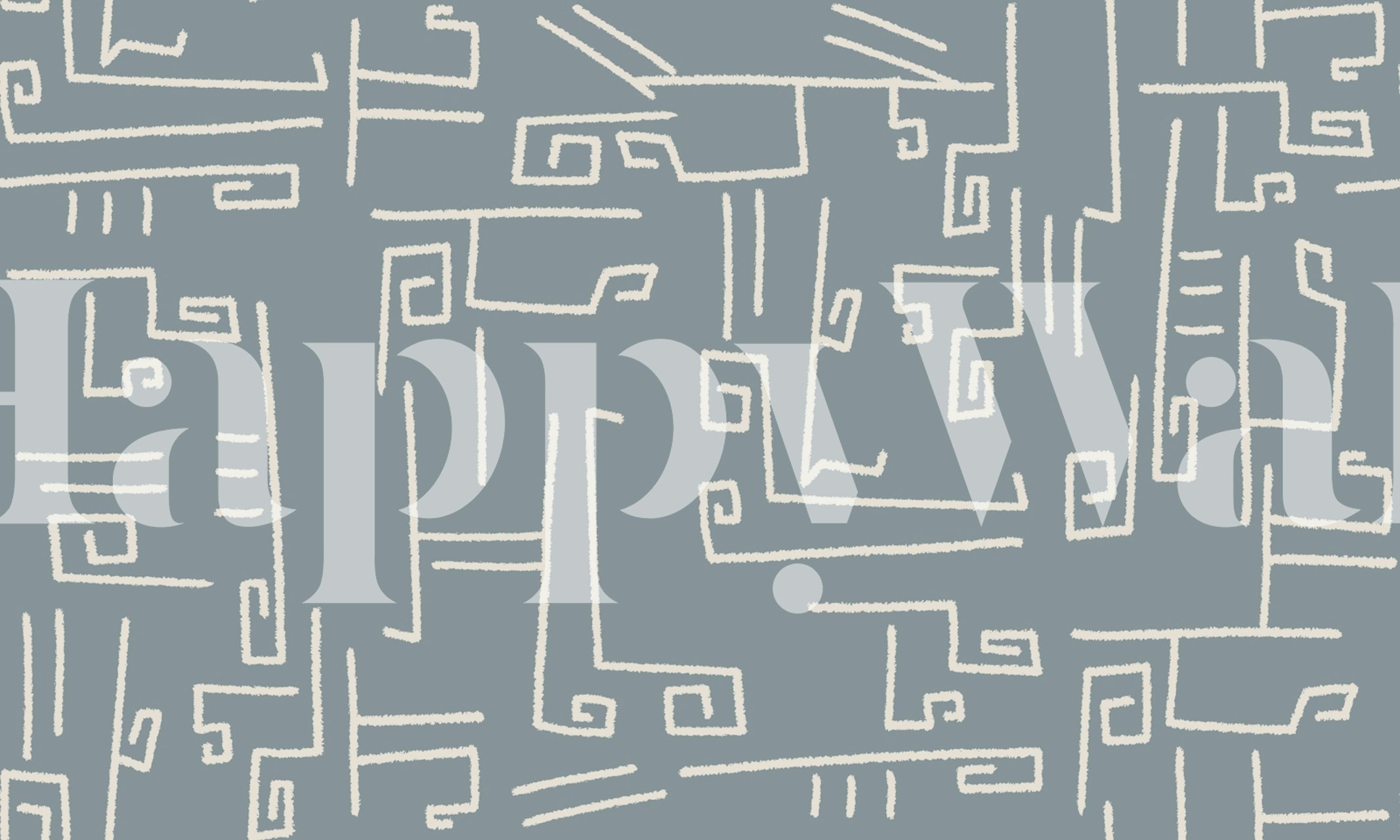 Boho Blue Linework wallpaper displayed in a room