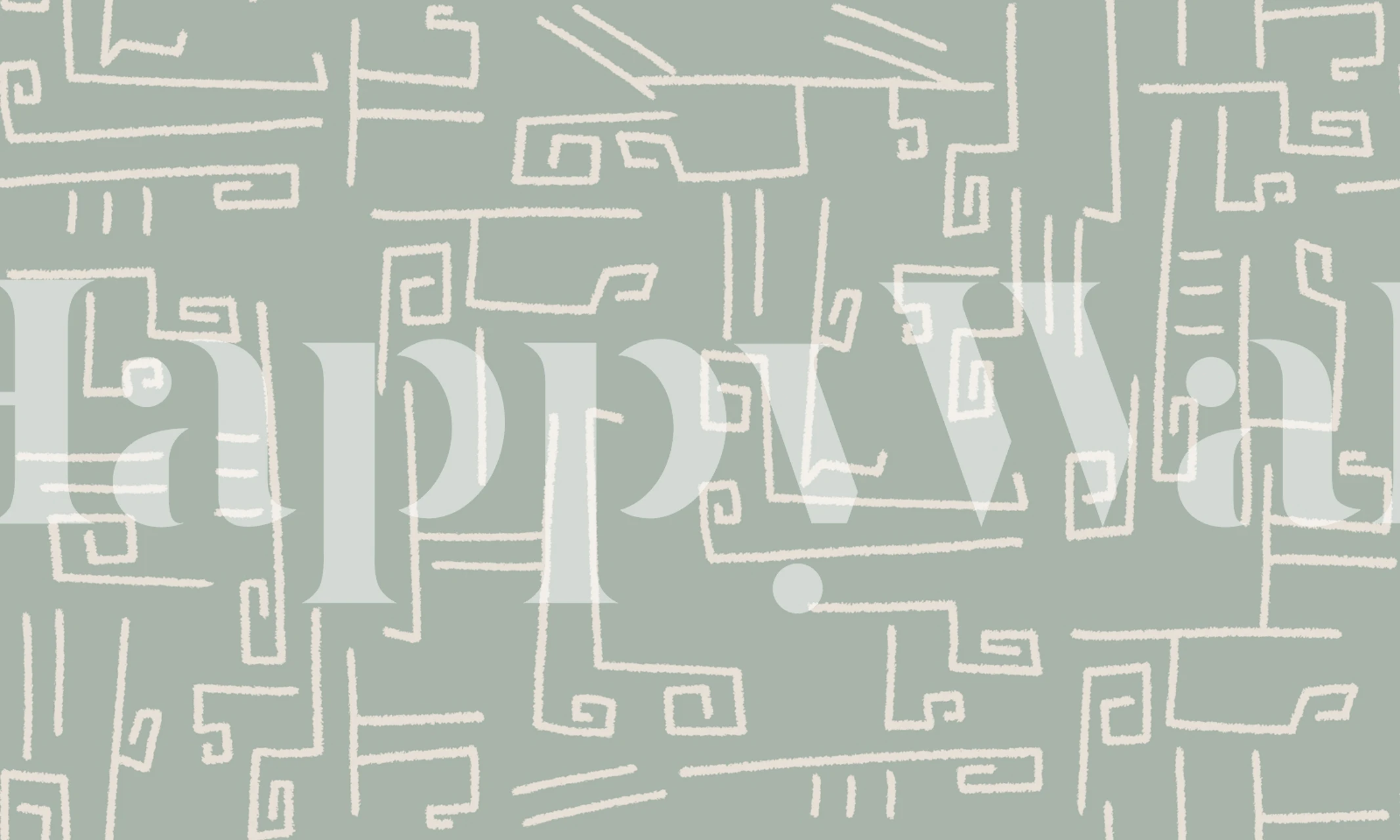 Boho dusty green linework Tapete in einem Zimmer