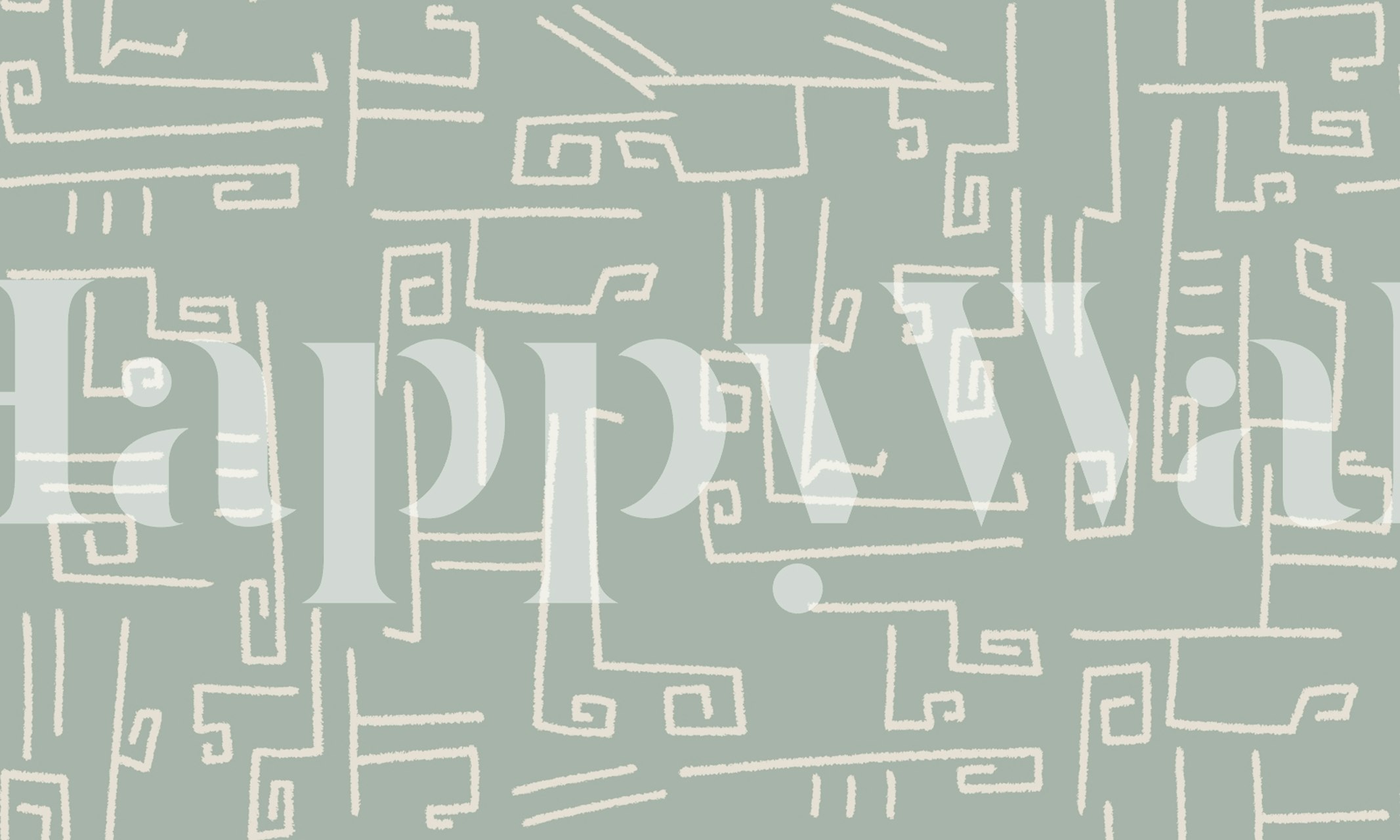 Carta da parati Boho dusty green linework in una stanza