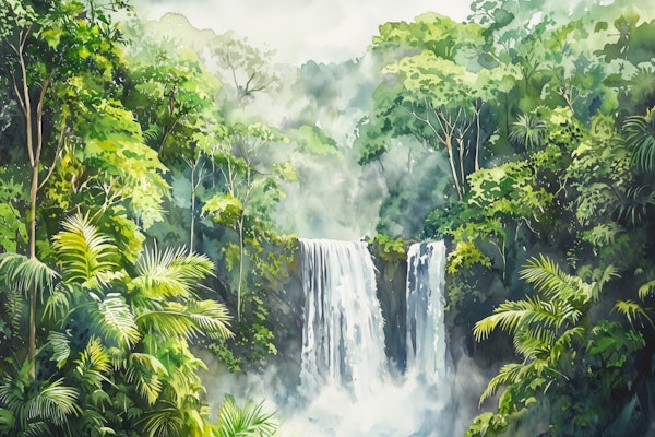 Misty Jungle Falls Landscape