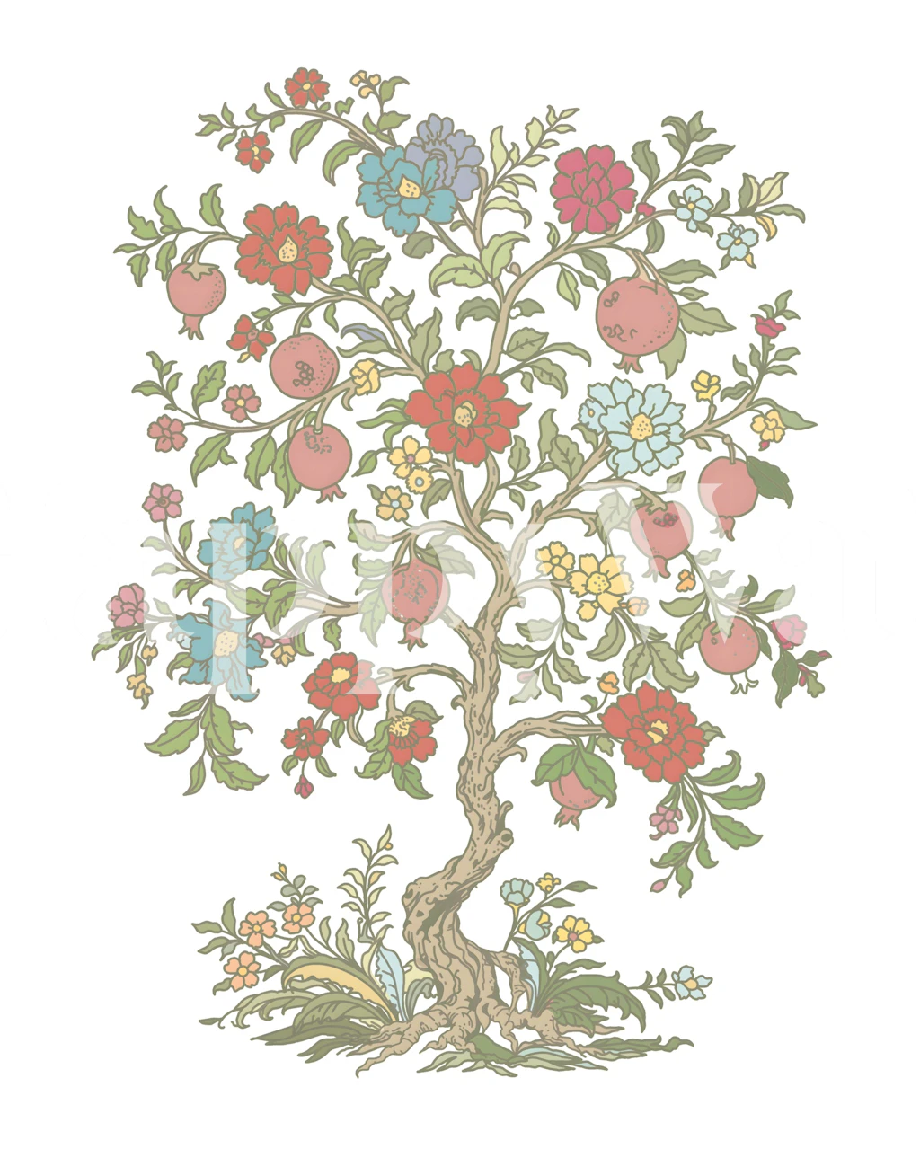 Antique Botanical Pomegranate wallpaper in a room