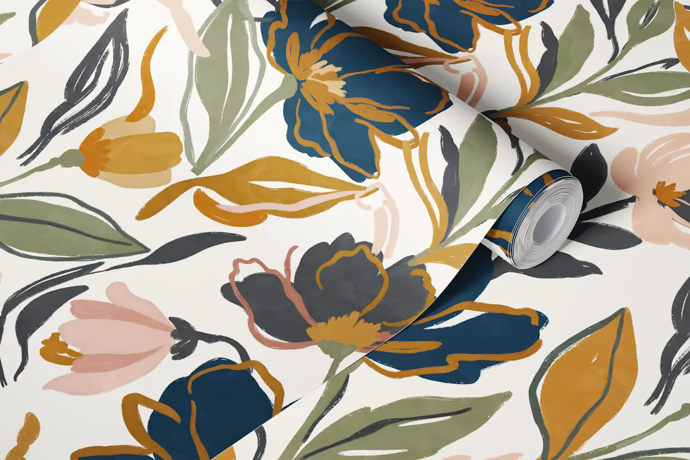 Modern Botanical Brush Florals wallpaper roll