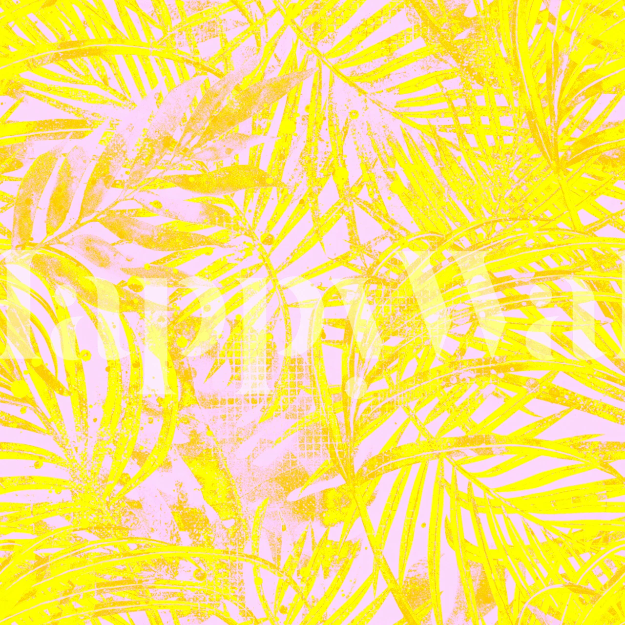 Neon yellow tropical leaves wallpaper in a room