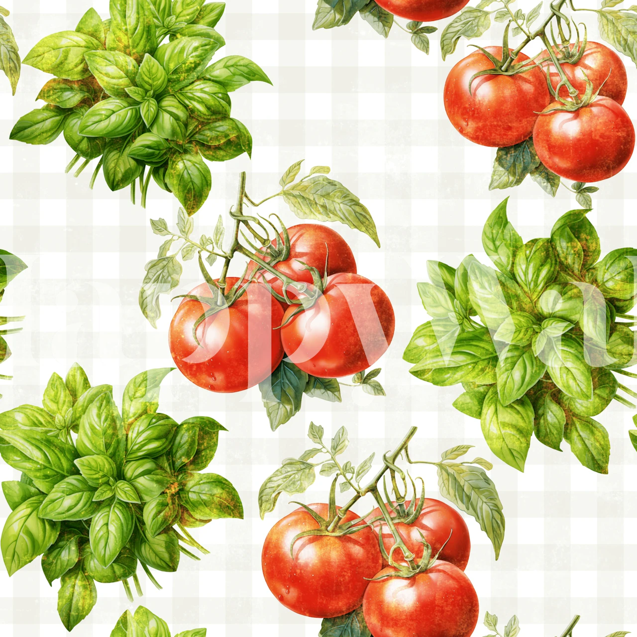 Tomato Basil Gingham Kitchen wallpaper in a room