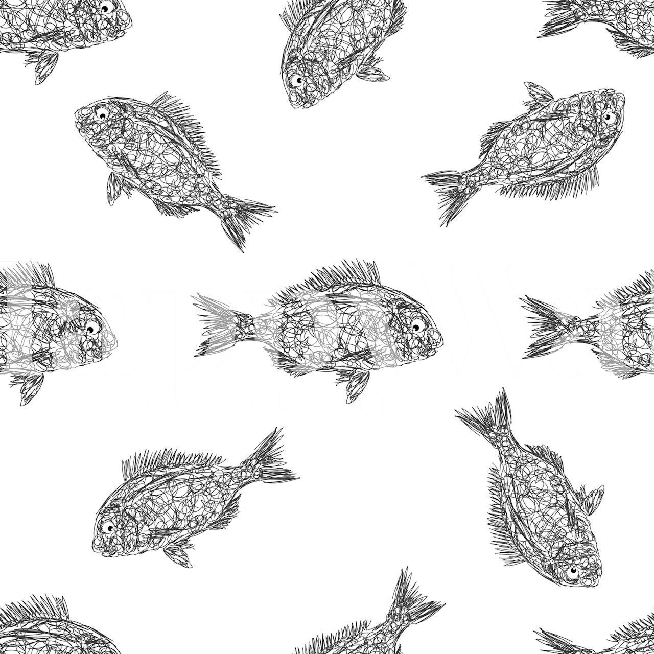 Wallpaper with fish sketches in a room