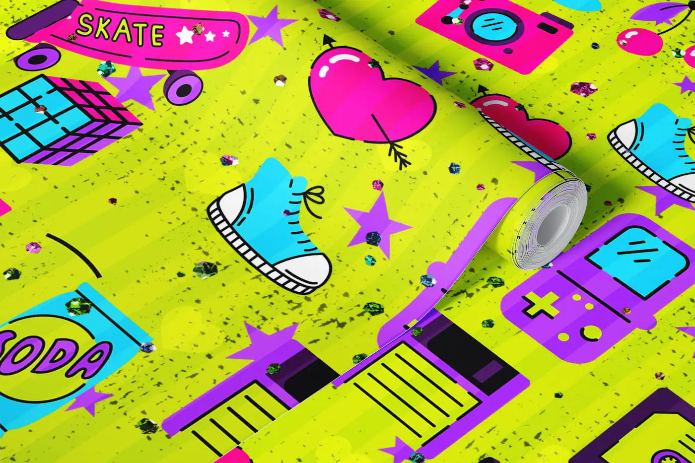 Neon 80s Pop Icons wallpaper roll