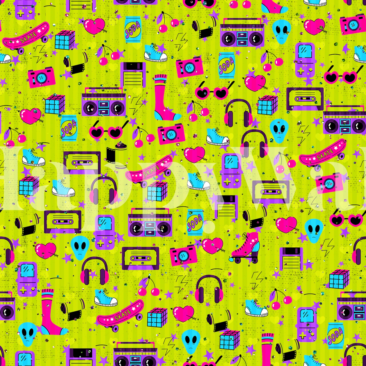 Kleurrijk Neon 80s Pop Icons behang in een kamer