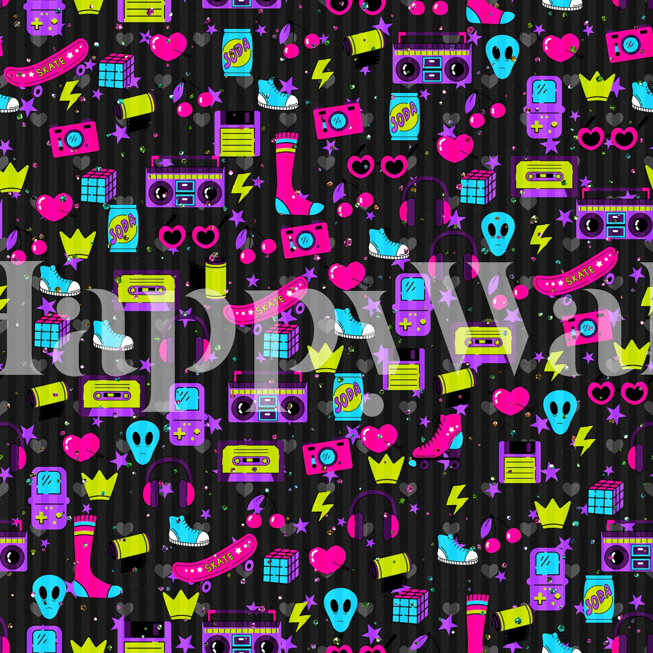 Retro Arcade Neon Collage wallpaper in a room