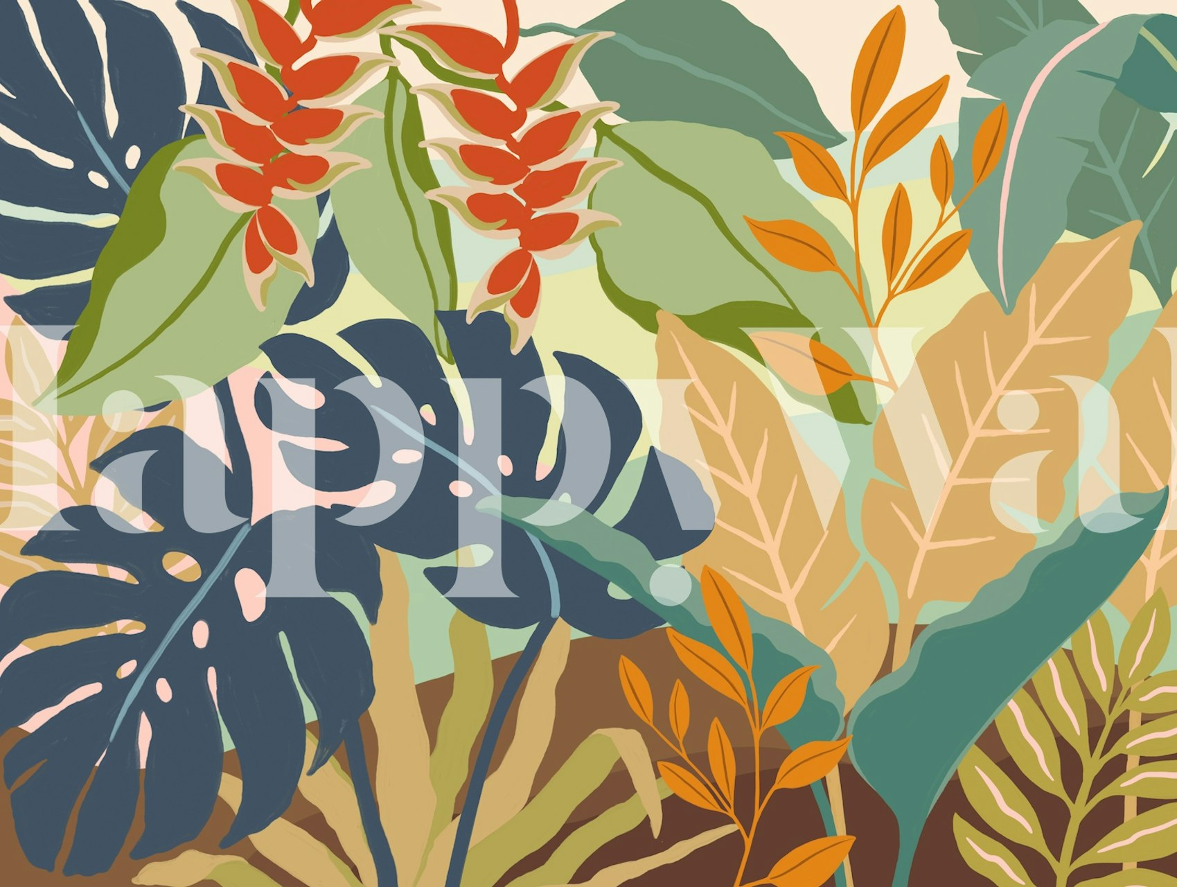 Color Block Tropical Foliage wallpaper displayed in a room