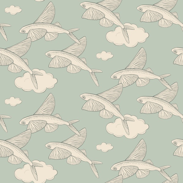 Flying Fish with Clouds - Soft Vintage
