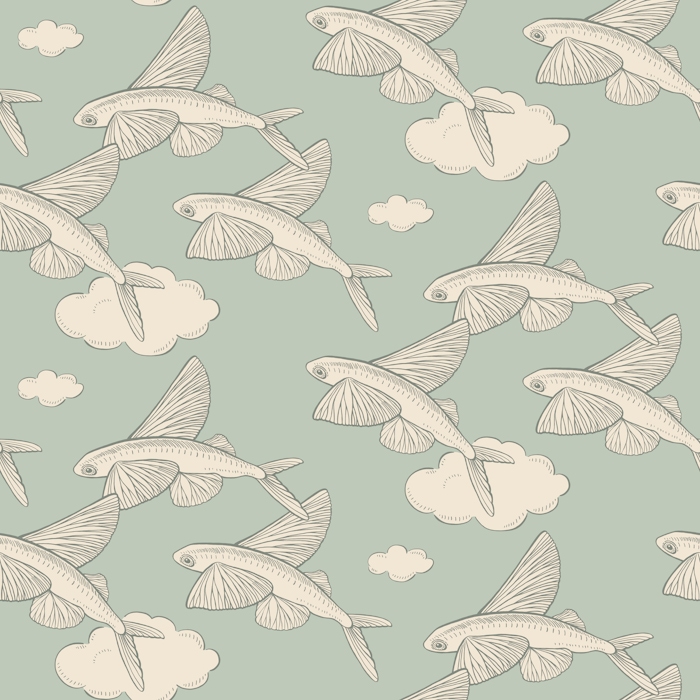 Flying Fish with Clouds Wallpaper | happywall.com