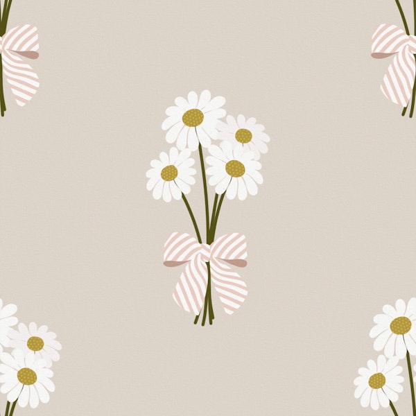 Daisy Bouquet with Bow - Pink Beige