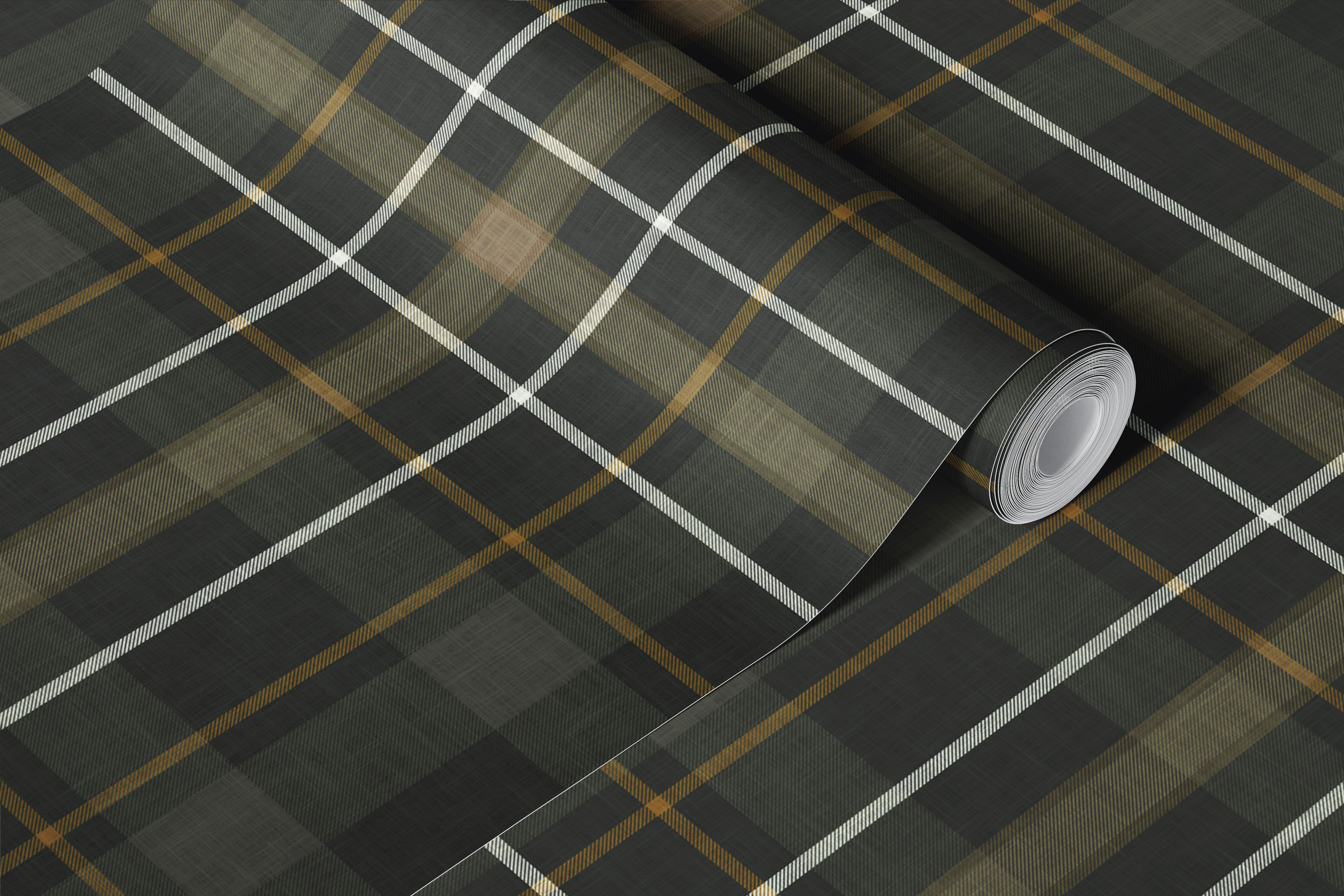 Dark plaid wallpaper in a modern room (3/9)