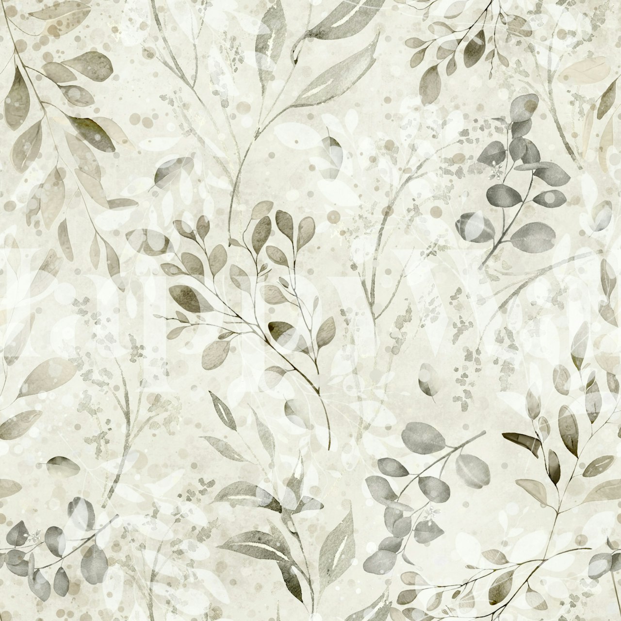 Neutral watercolor leaves wallpaper in a room
