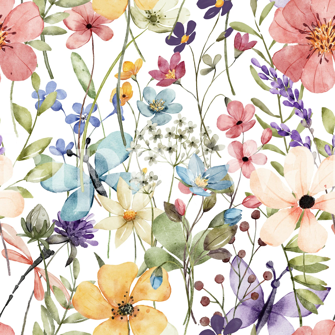 Krāsaina Flower Paradise extra large scale repeat tapete istabā