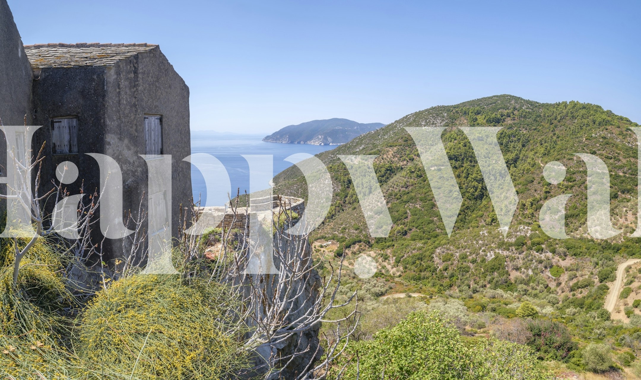 Mediterranean hillside village view wallpaper