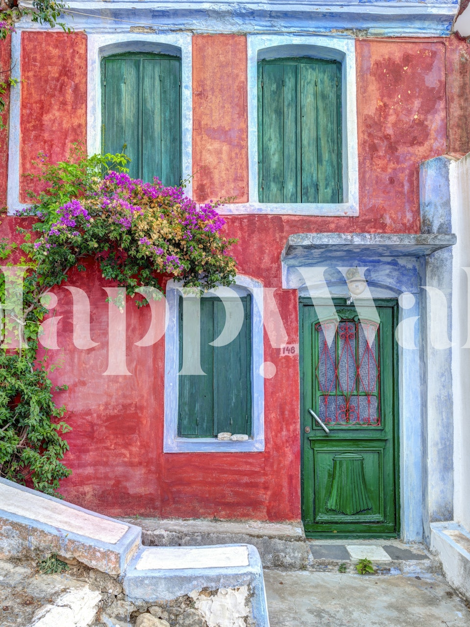 Mediterranean Red House Facade wallpaper in a room