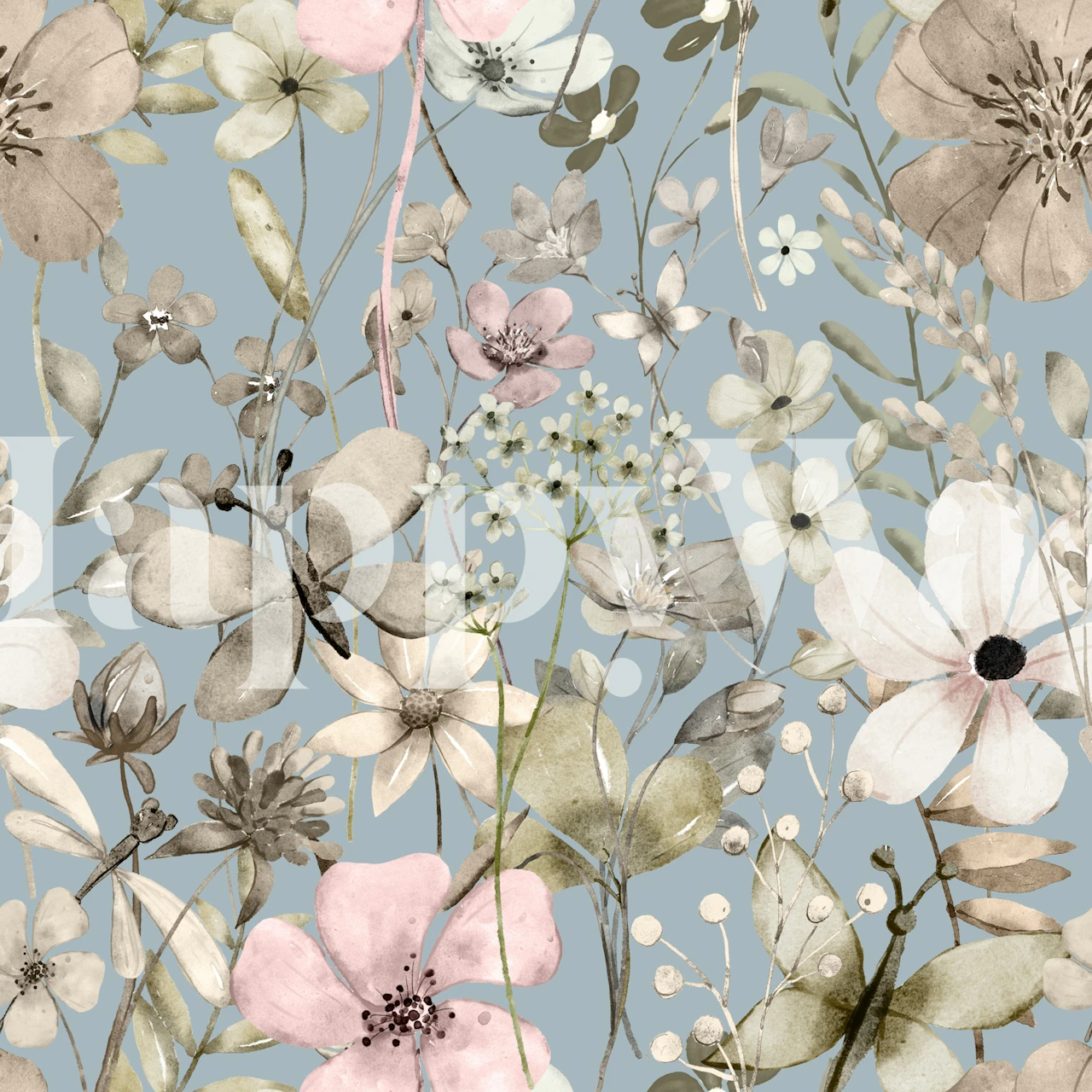 Flower paradise dusty blue wallpaper in a room