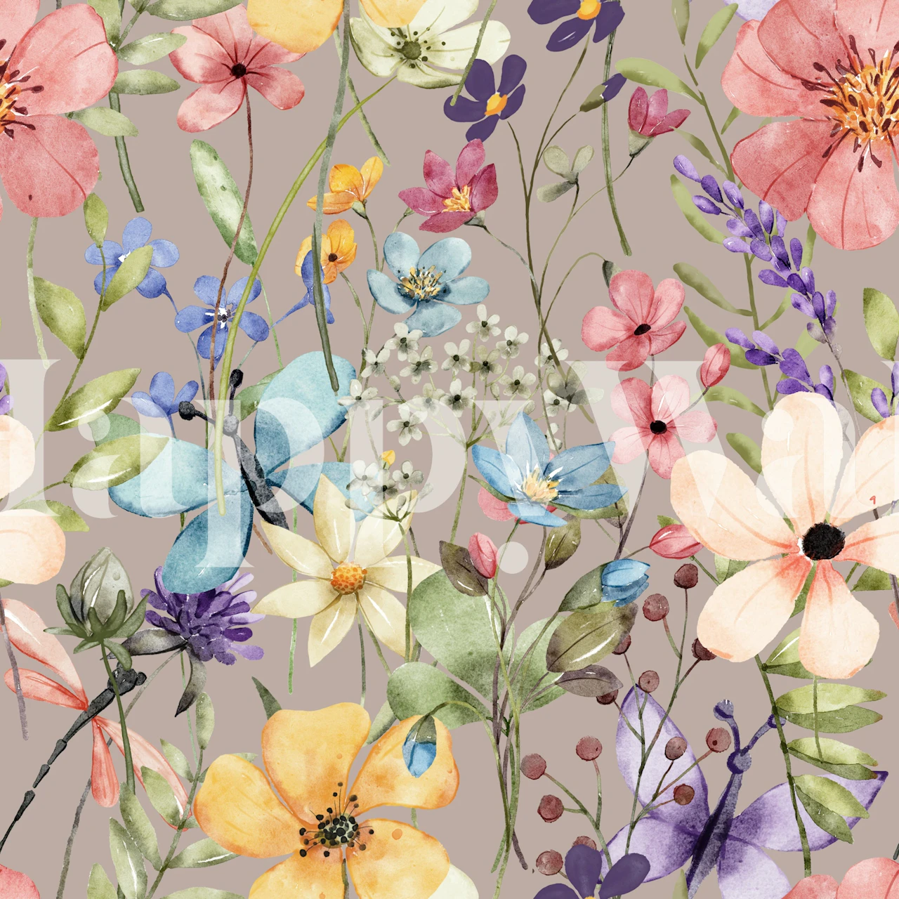 Flower Paradise dark beige wallpaper in a room