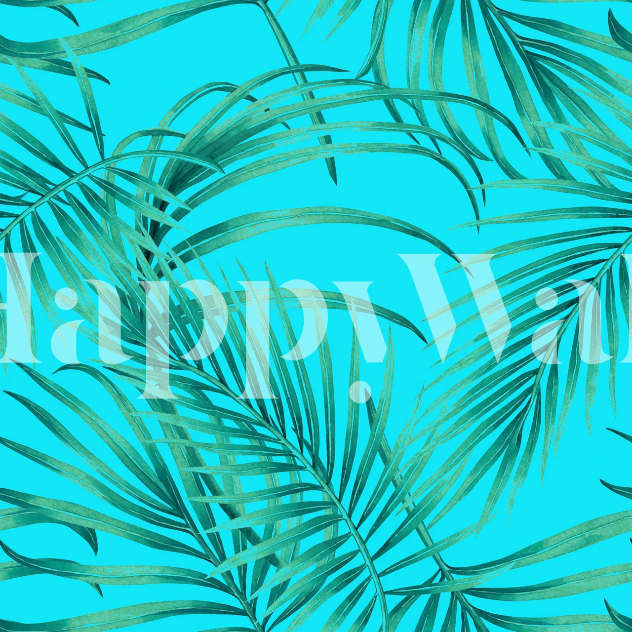 Aqua Tropical Palm Leaves wallpaper in a room
