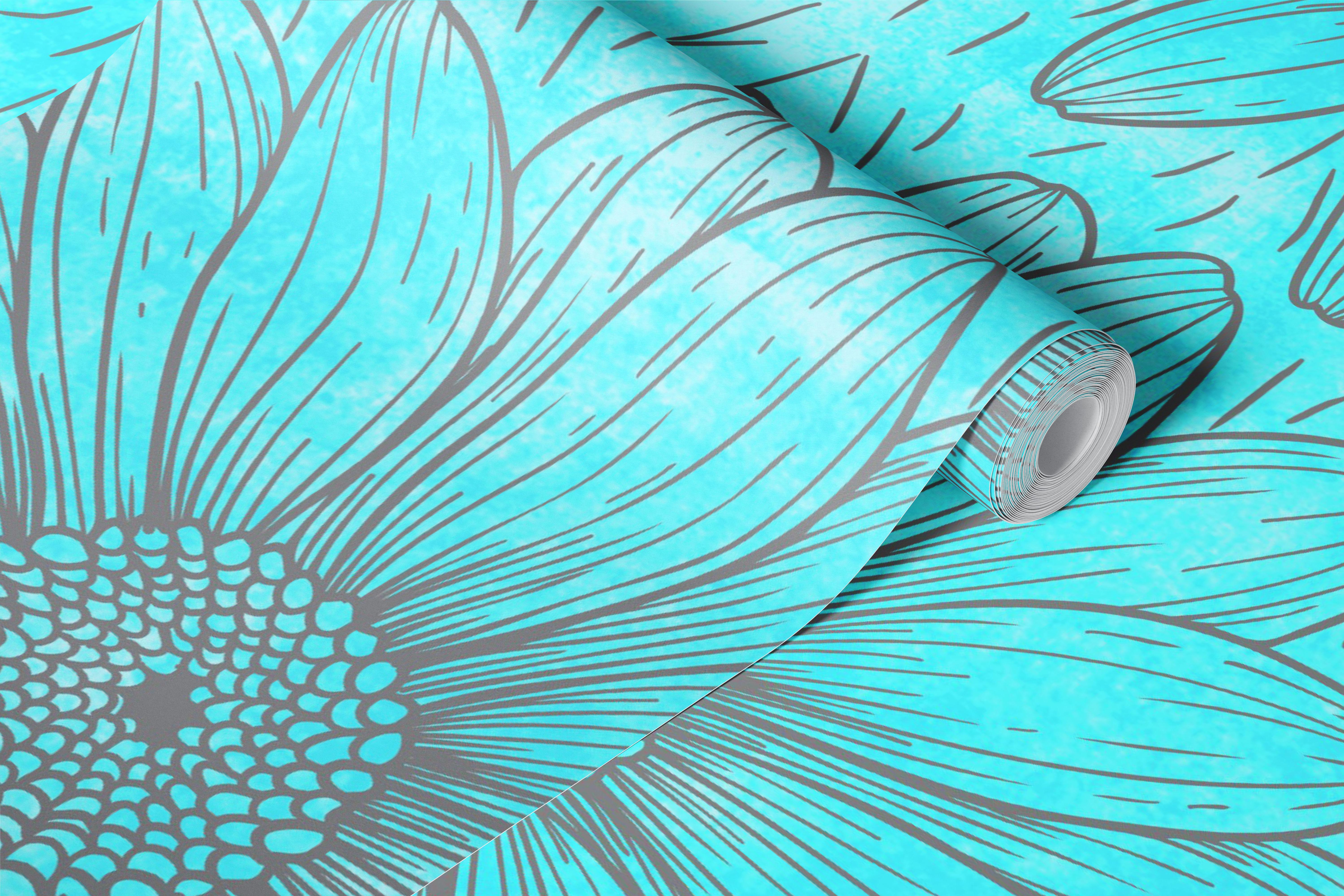 Retro Daisy Outline Floral wallpaper in a room