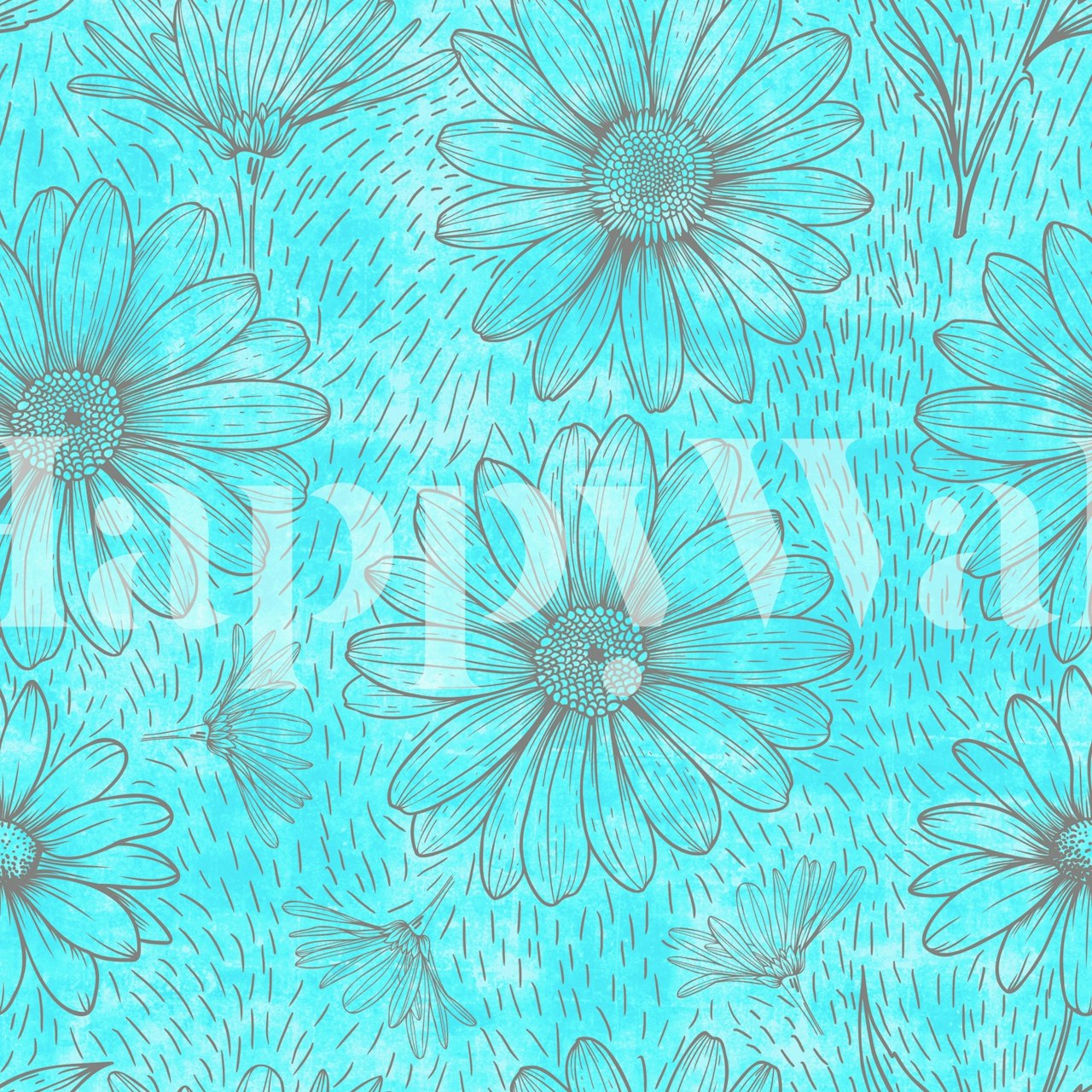 Retro Daisy Outline Floral wallpaper in a room