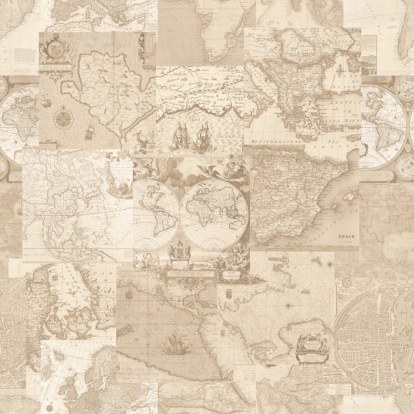 Vintage World Map Collage Sepia