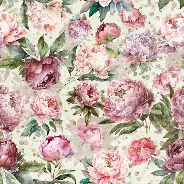 Blush Peonies and Green Leaves