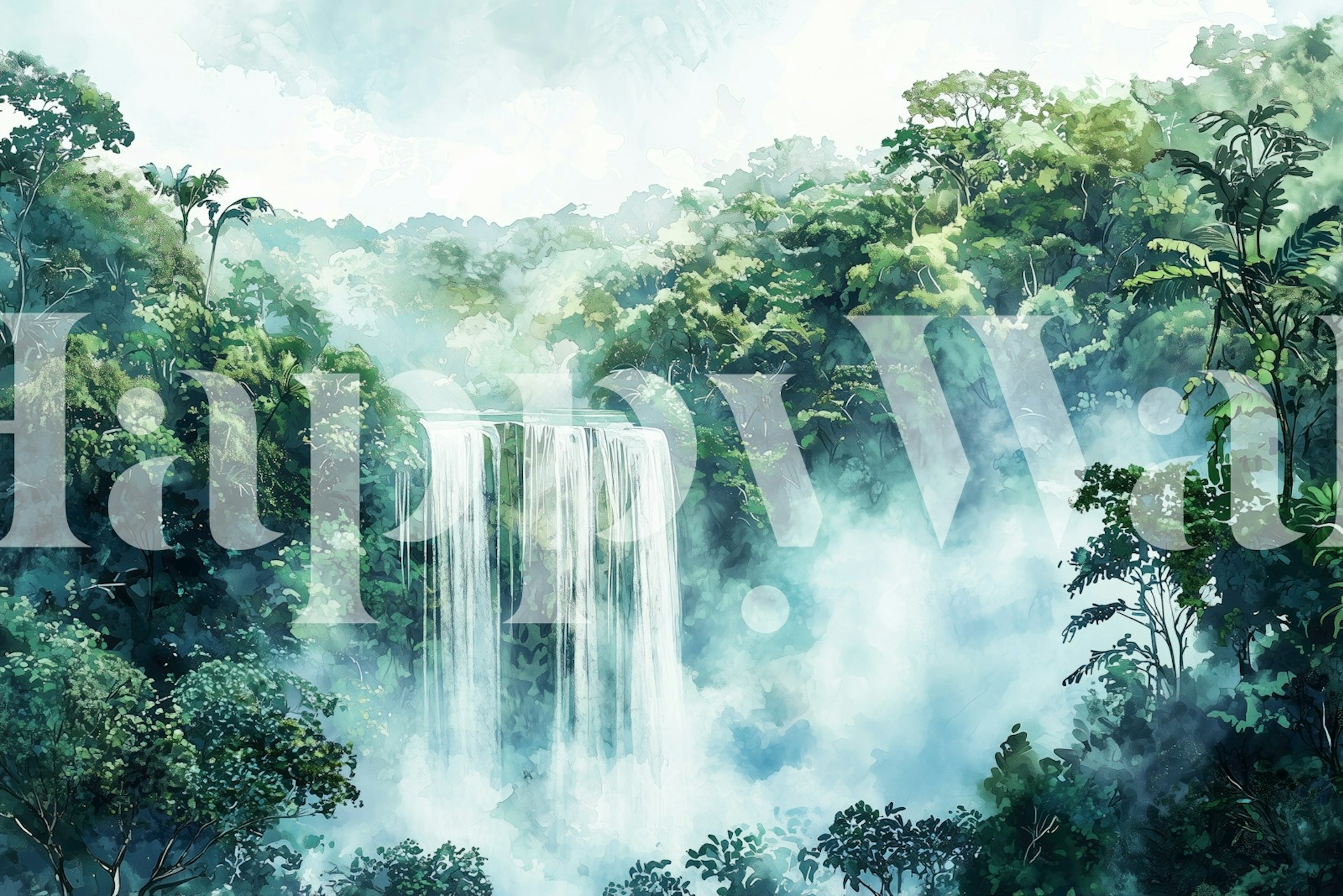 papier peint Emerald Forest Waterfall View