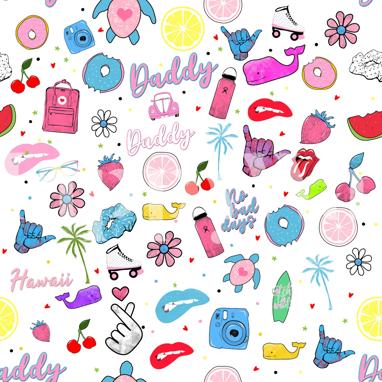 Kawaii Tropical Sticker Collage wallpaper in a room