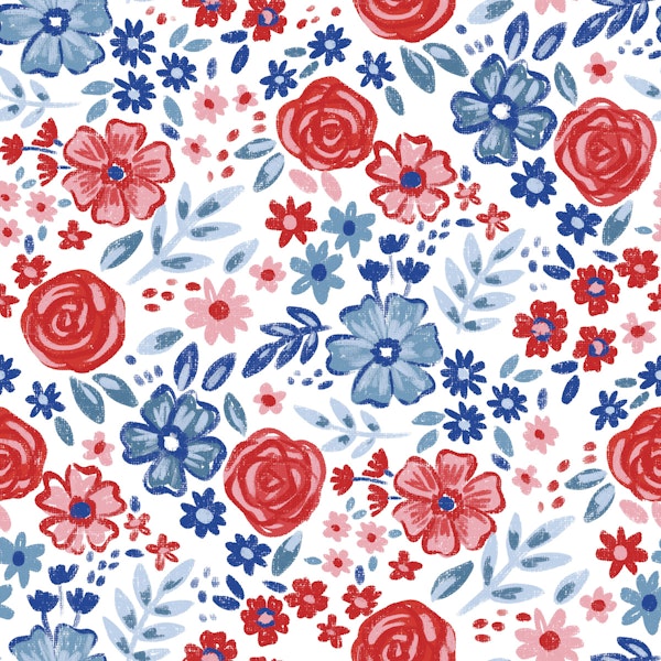Red Blue Floral Garden
