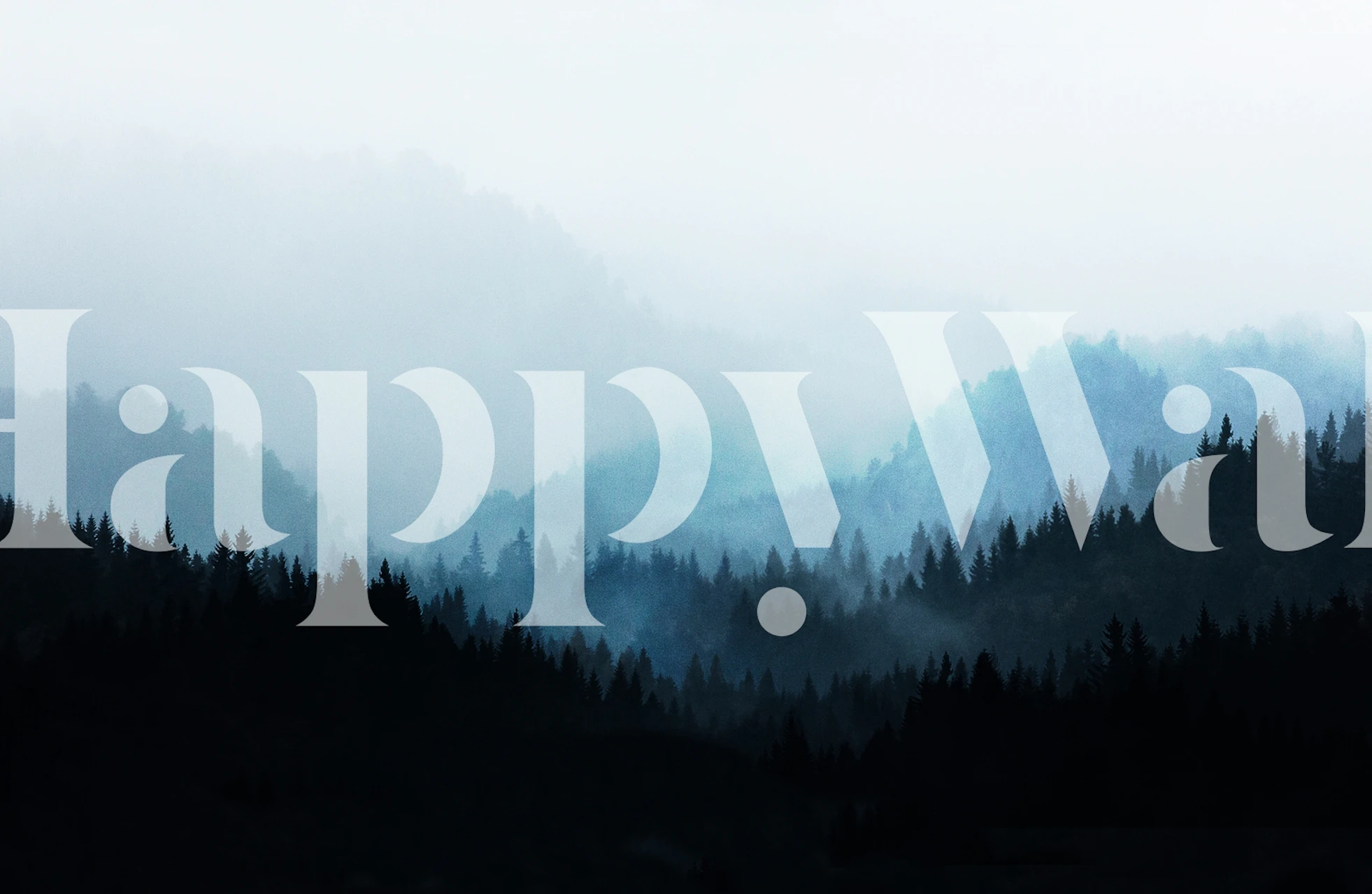 Tåkete skogsilhuettveggmaleri med lag av trær i blå nyanser