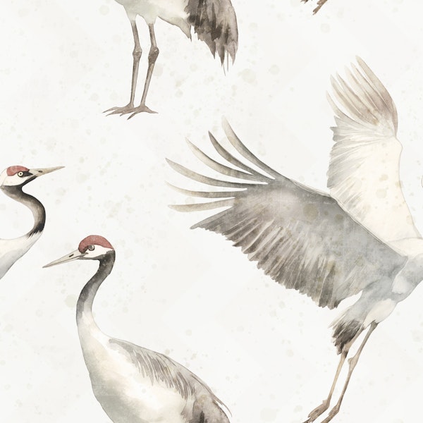 Watercolor Cranes in Flight