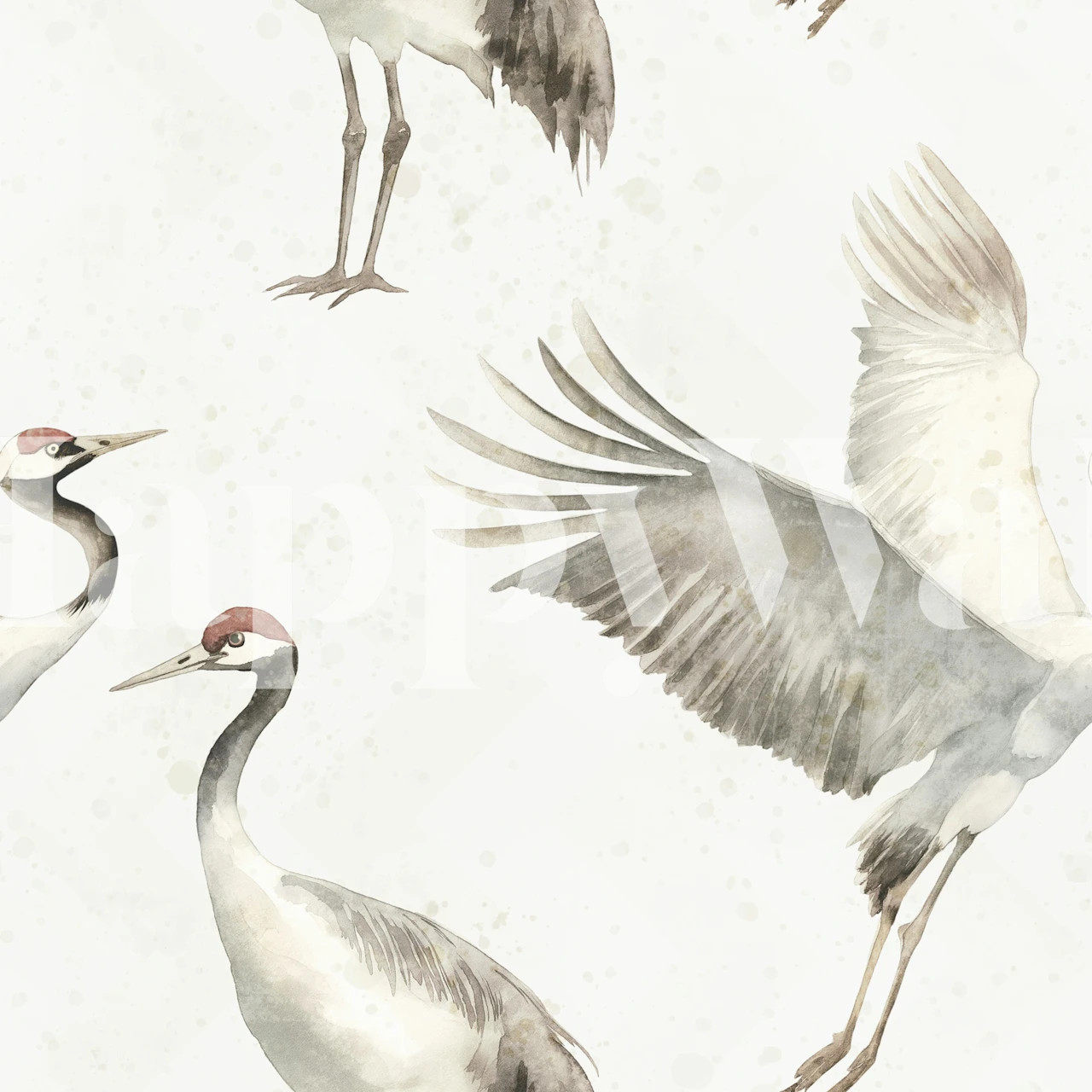 Watercolor Cranes in Flight behangontwerp