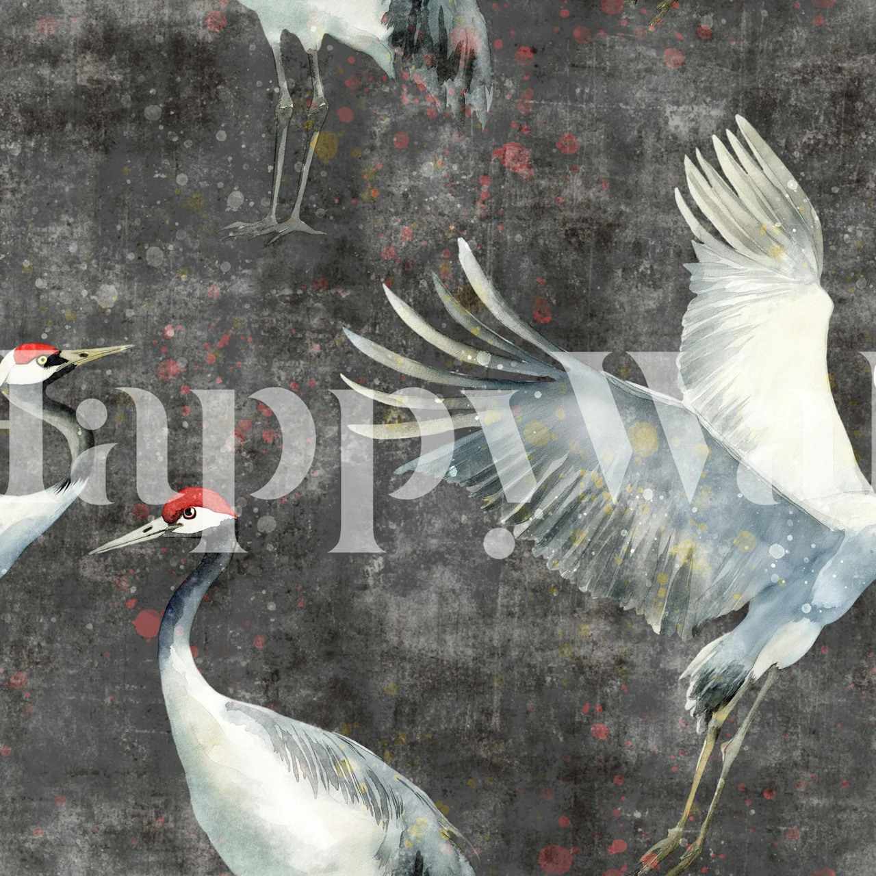 Cranes dark grey tapete istabā