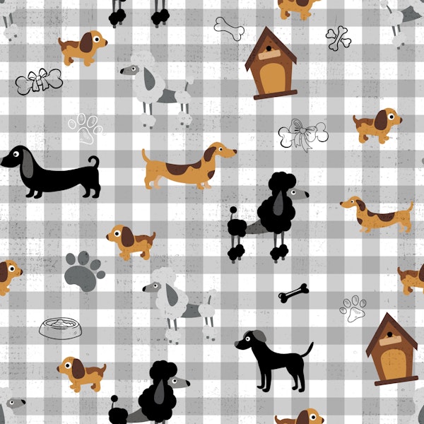 Dachshund Parade Gray Gingham