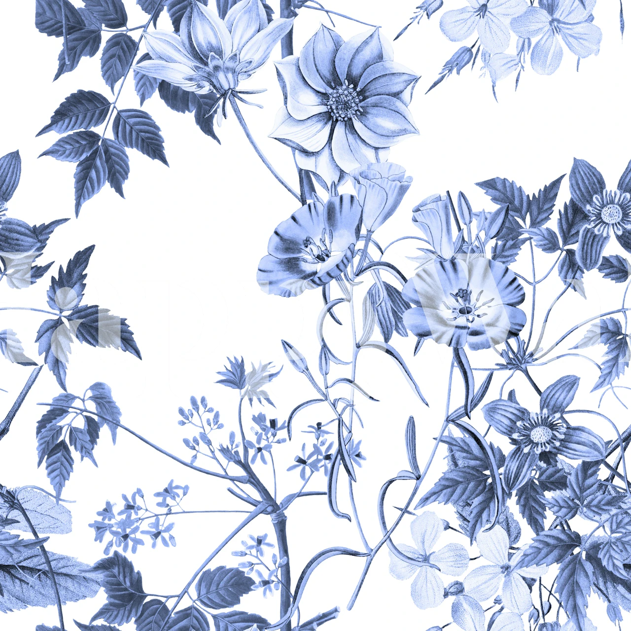 Blue Porcelain Floral Branches wallpaper in a room