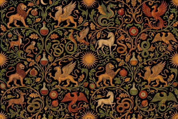 Gothic Tapestry Creatures Mural Dragons