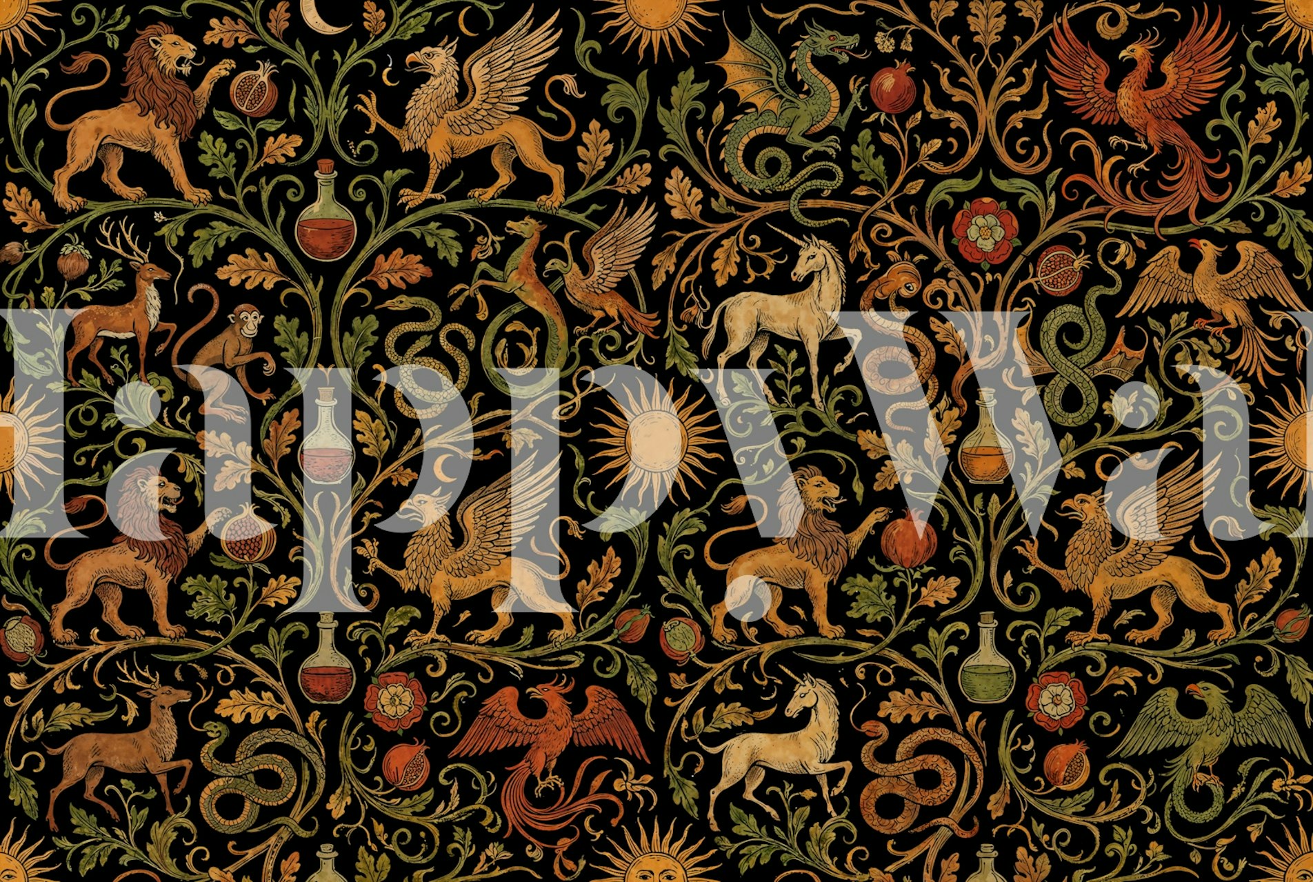 Gothic Tapestry Creatures Mural Dragons wallpaper in a room