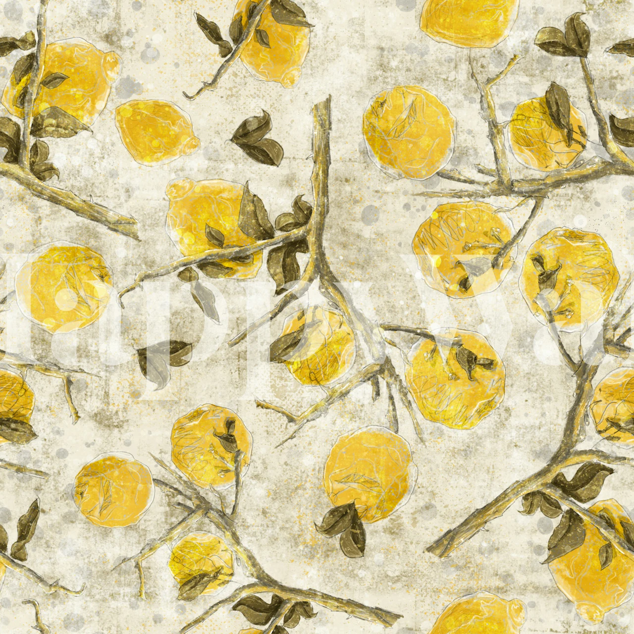 Golden lemons on branches wallpaper in a room