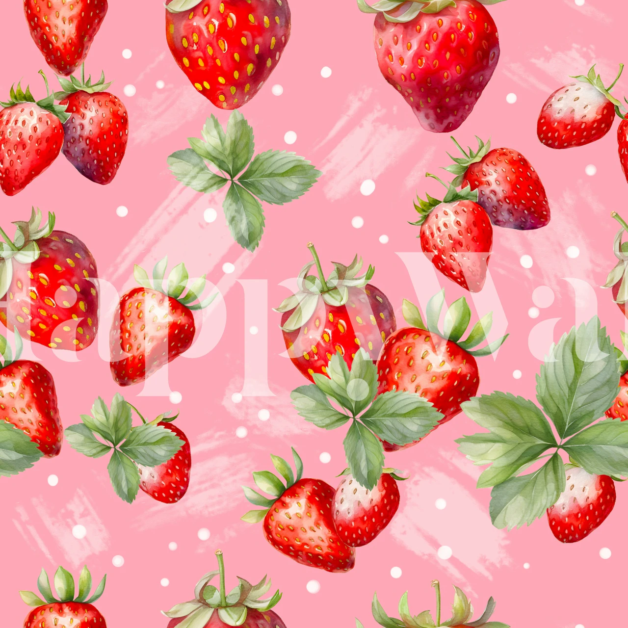 Ružasta tapeta s jagodama i točkicama u sobi