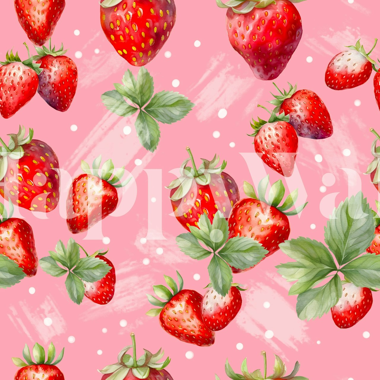 Pink strawberry polka dots wallpaper in a room