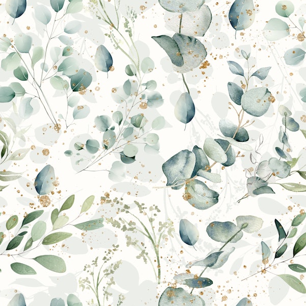 Watercolor Eucalyptus Leaves gold glitter