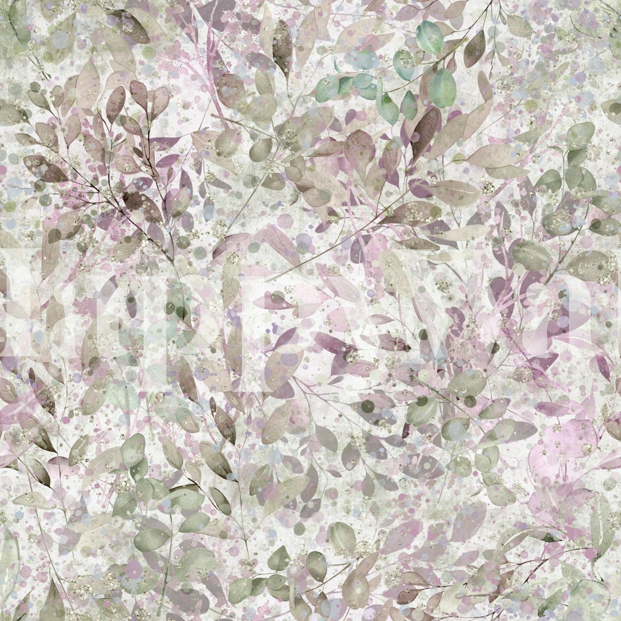 Soft Sage and Blush Leaf Canopy wallpaper design