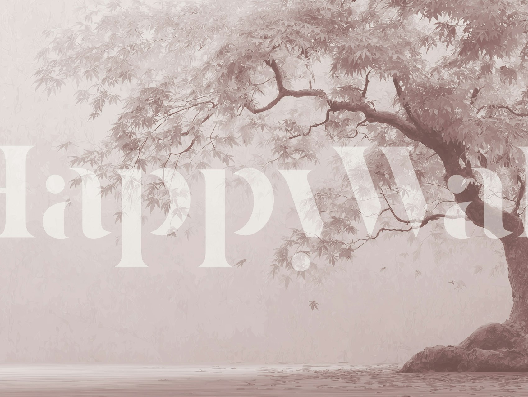 Misty Maple Tree in Soft Pink wallpaper in a room