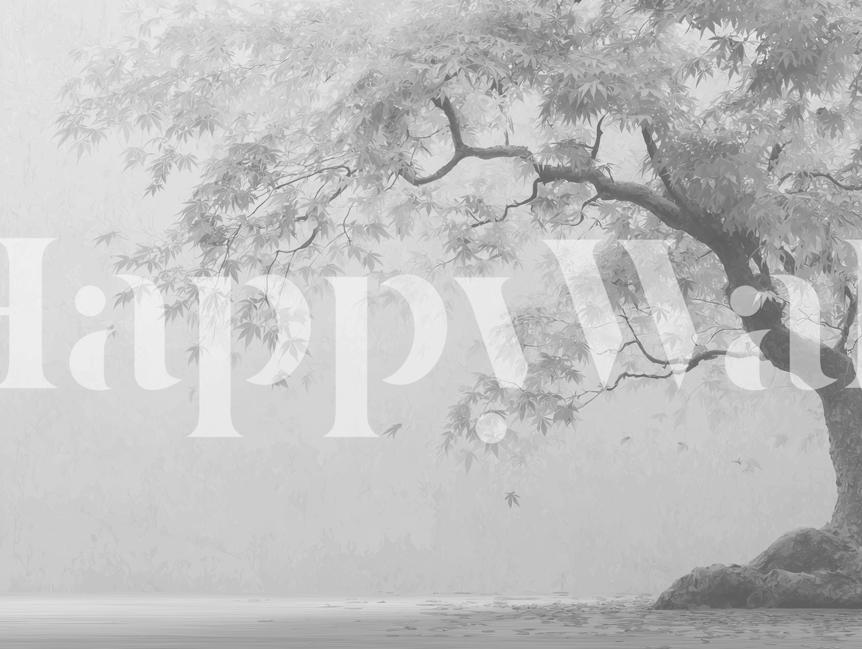 Soft grey misty maple tree wallpaper in a room