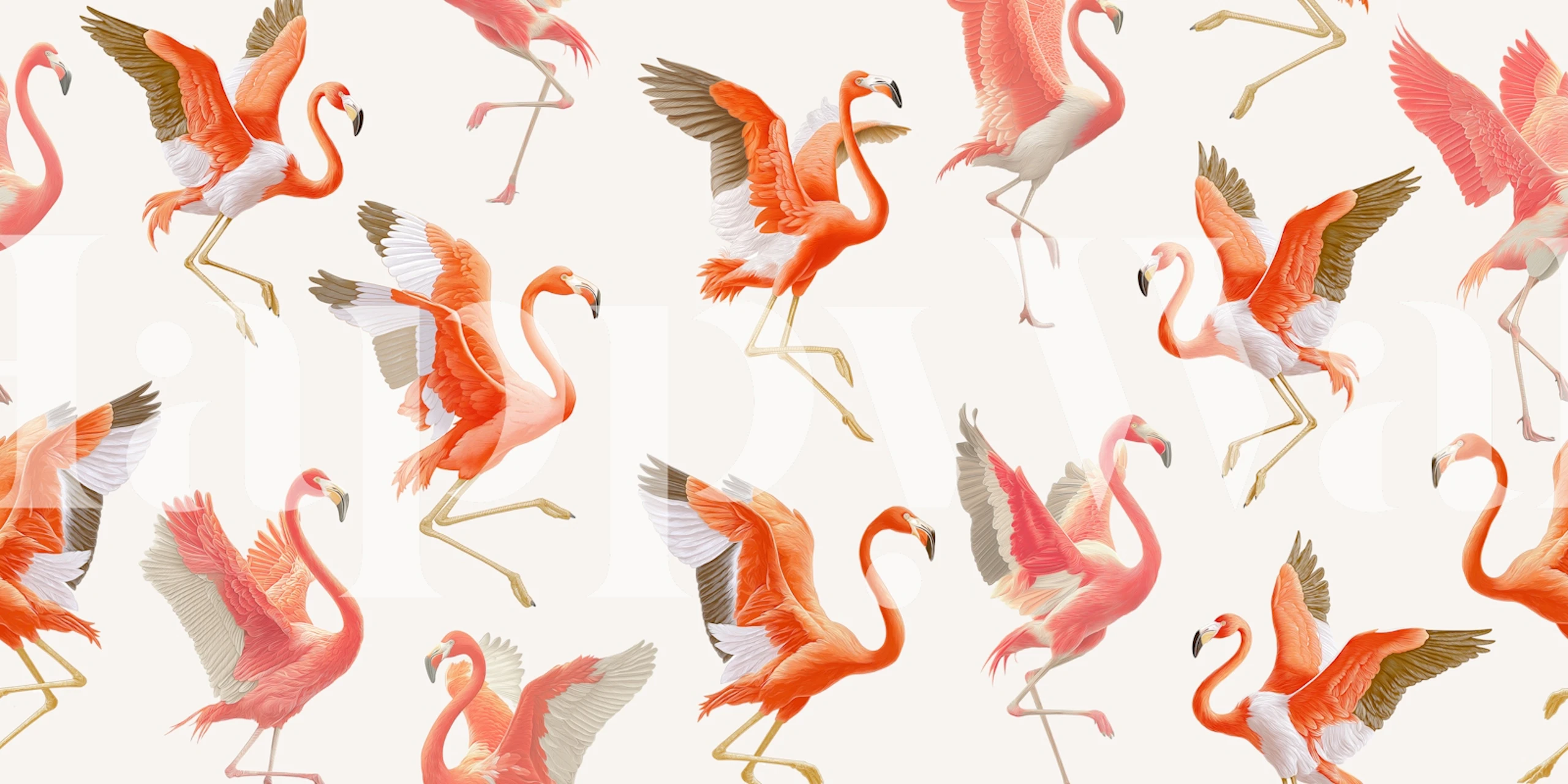 papel pintado Flamingo Dance on Ivory en una habitación